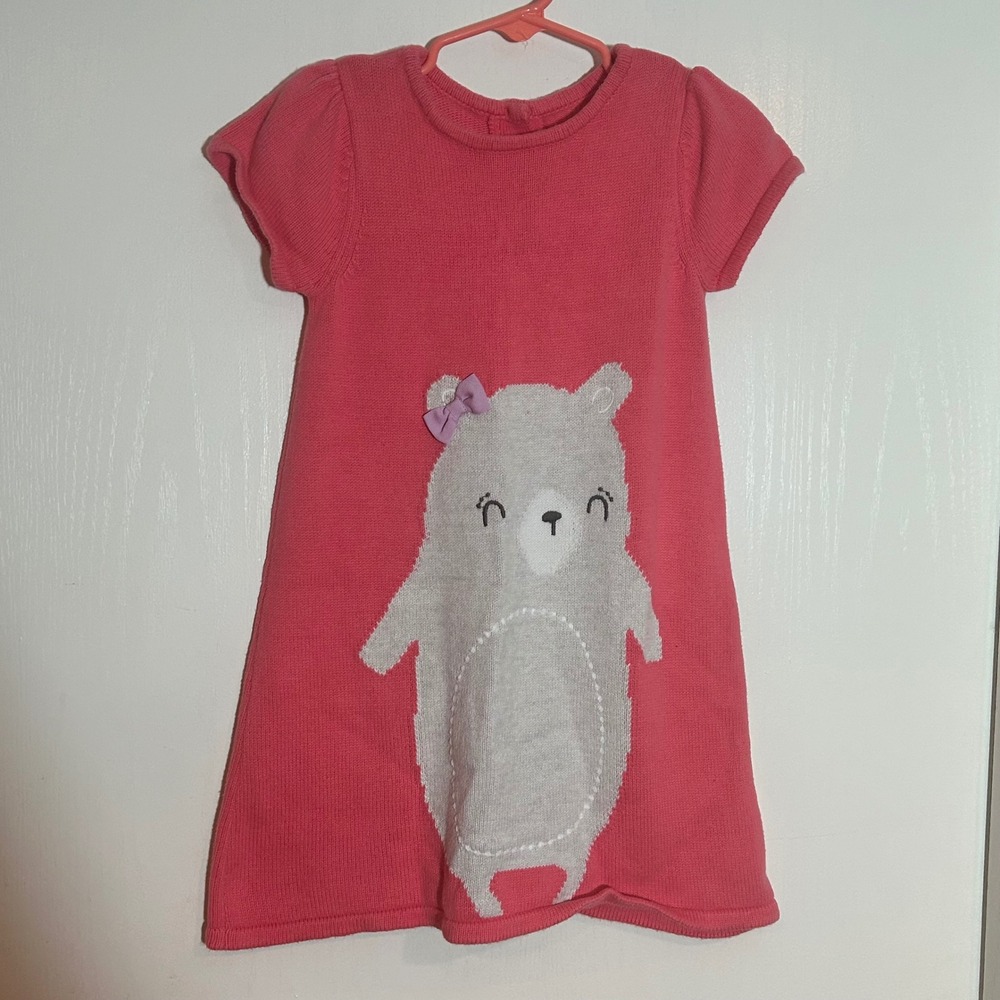 Gymboree‎ Kids Coral Knit Dress with Gray Bear 4T Toddler